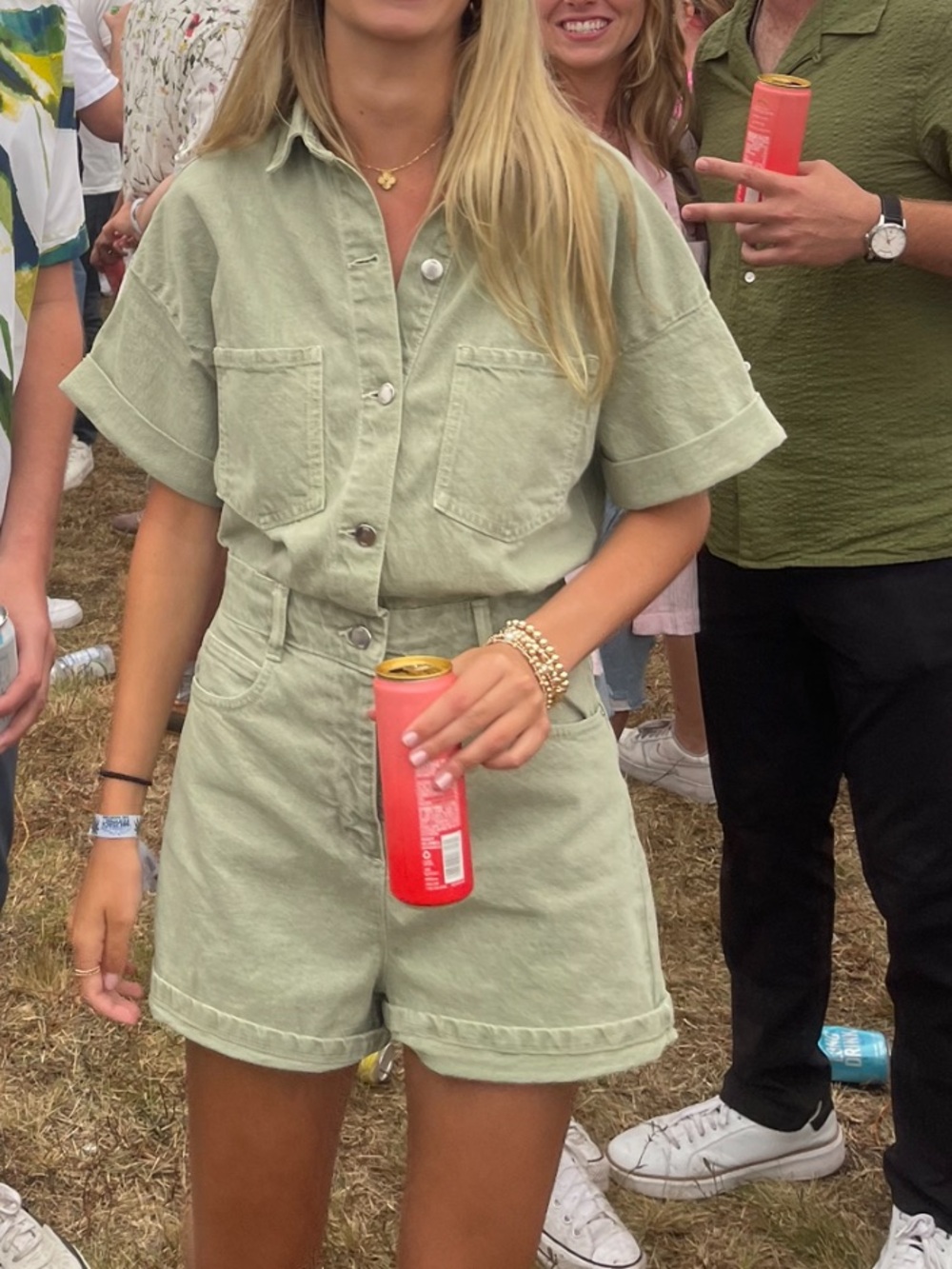 Zara Light Olive Utility Short Sleeve Romper